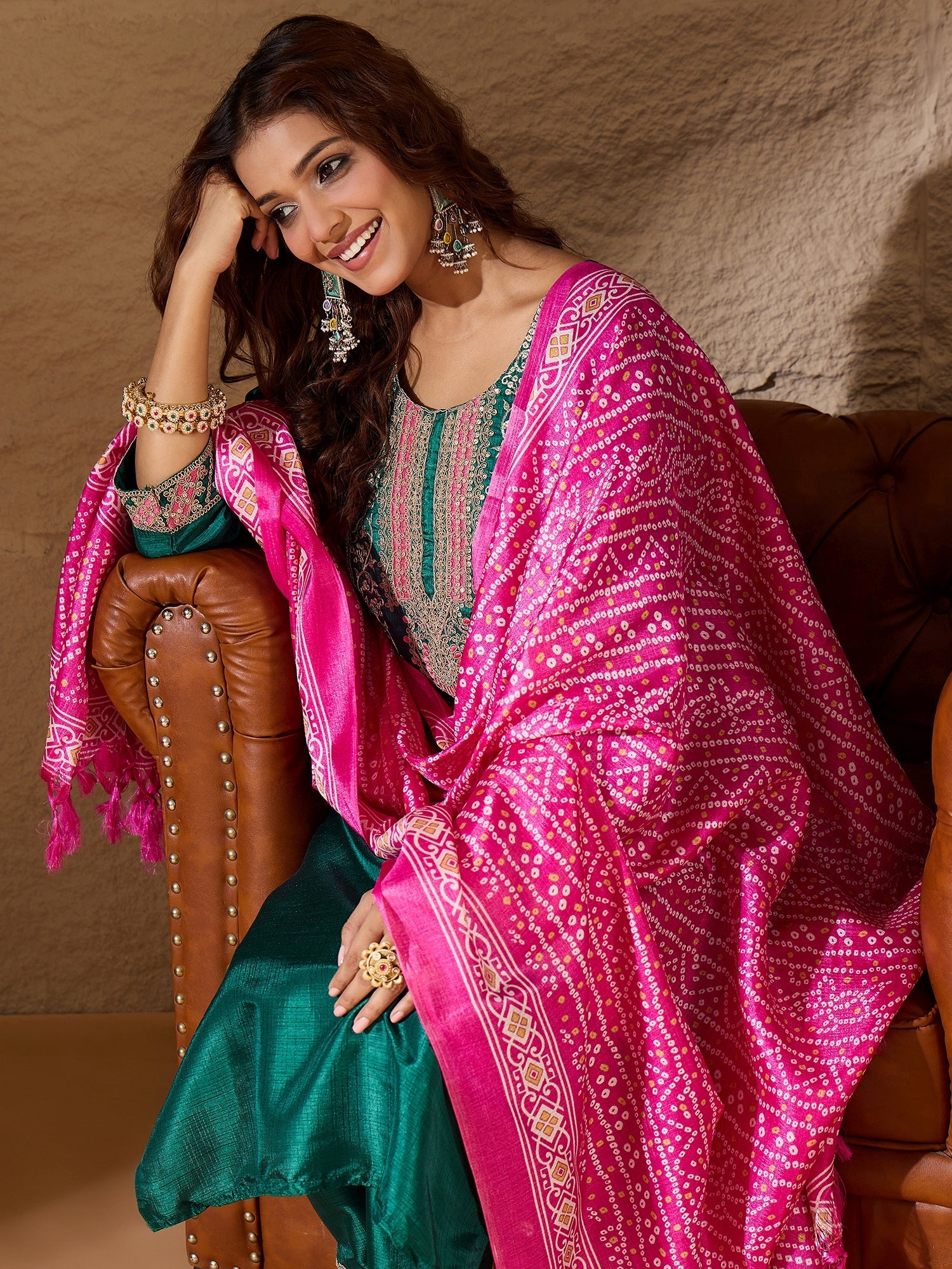 Devira Embroidered Silk Blend Calf Length Straight Kurta Trouser with Dupatta Set - FitVibe Fashion