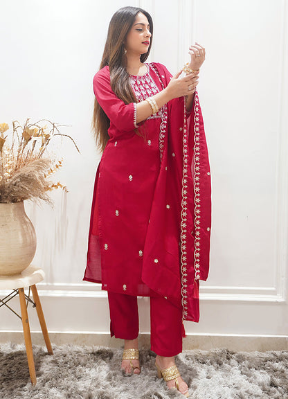 Zariyaa Silk Blend Embroidered Anarkali Kurta Pant Set with Dupatta Party Wear Ethnic Suit for Women - FitVibe Fashion