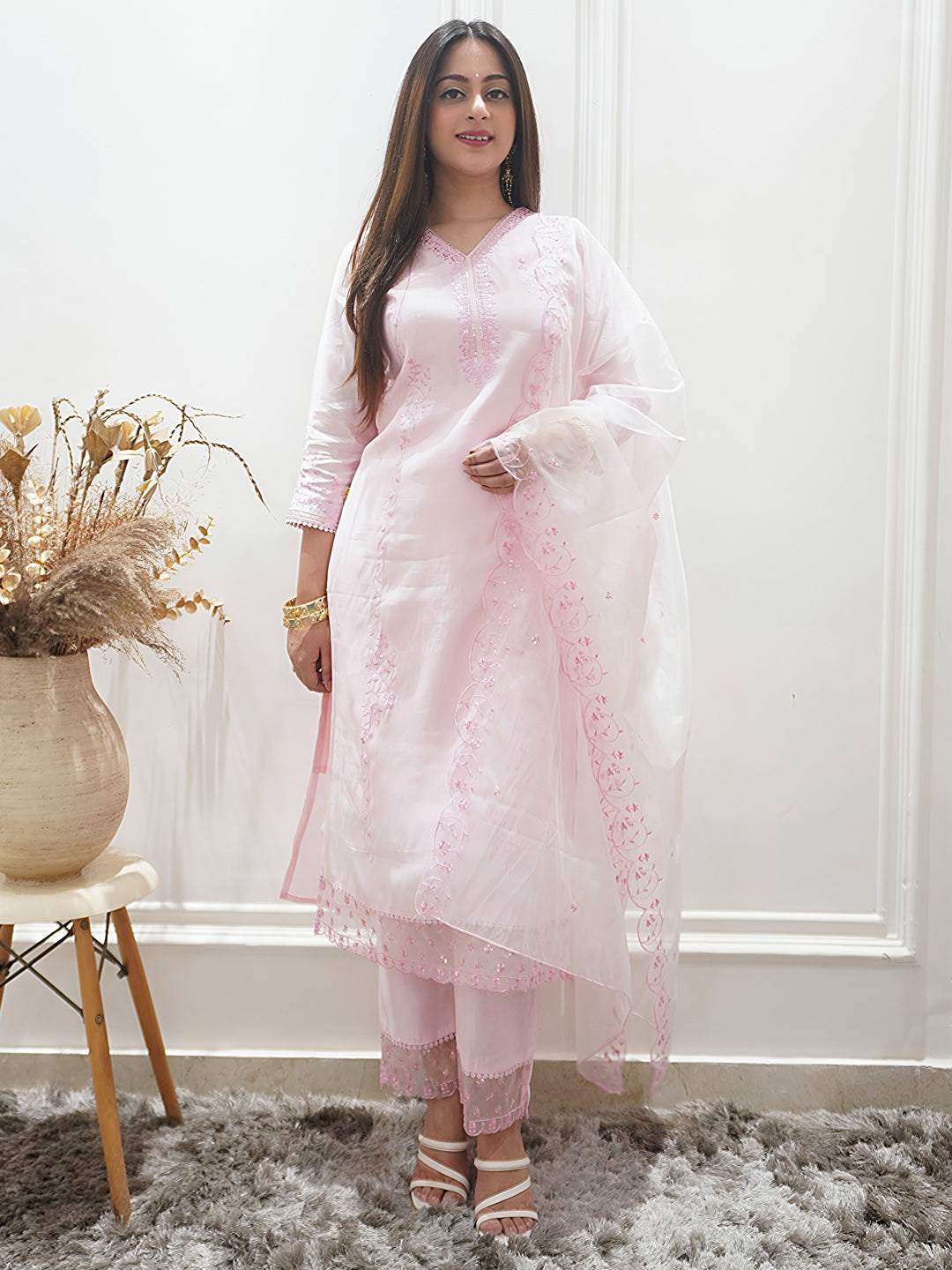 Swarnika Women's Viscose Roman Silk Kurta Set Ready to Wear Elegant Lightweight Soft Ethnic Outfit - FitVibe Fashion