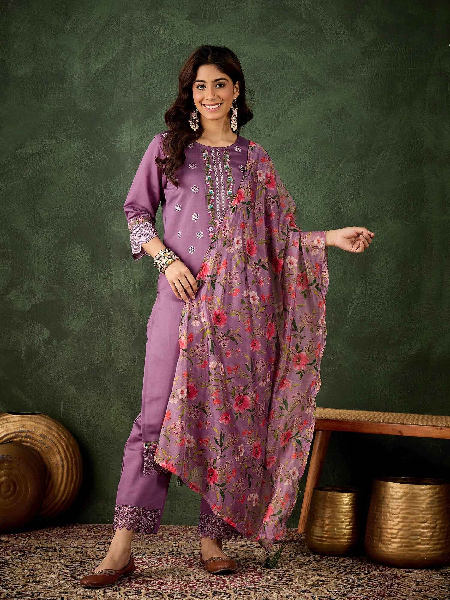 Aarika Women Kurta and Pant Sets Viscose Roman Silk Fabric