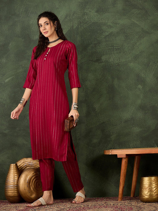 Samara Women's Office, Festive Wear Maroon Straight Kurta & Pant, Co-ord Set - FitVibe Fashion