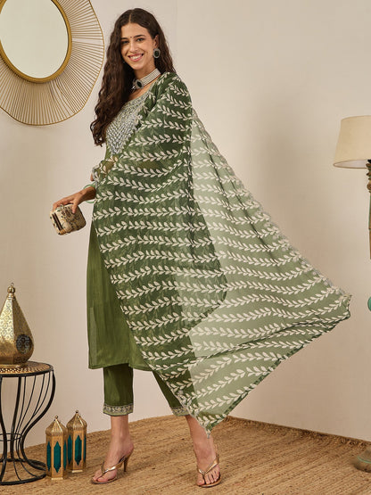 Zehra Women's Embroidered Silk Blend Calf Length Straight Kurta Trouser with Dupatta Set - FitVibe Fashion