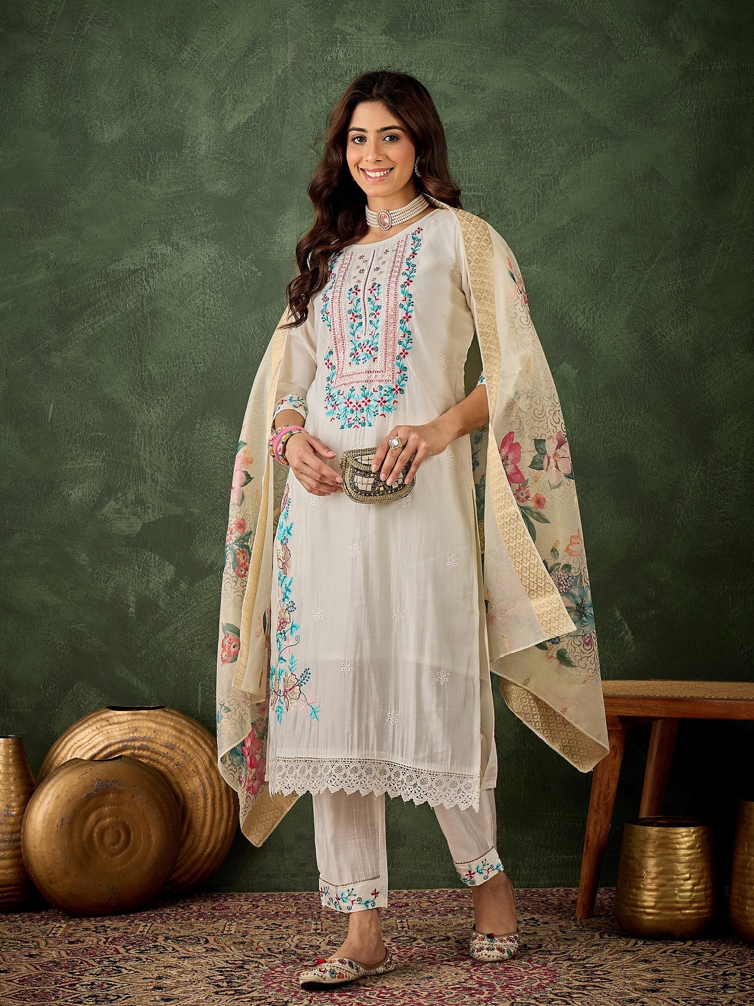 Varnam Women Silk Blend Kurta Pant Dupatta Set - FitVibe Fashion