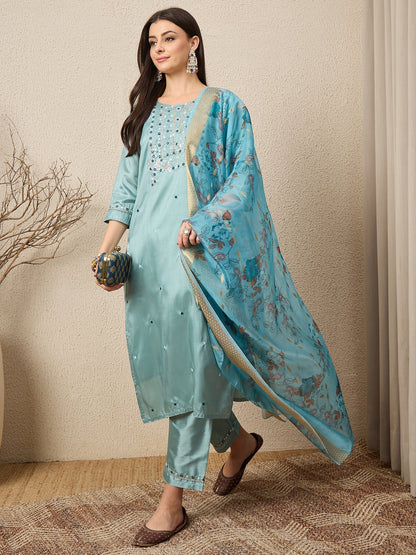Mehfil Sky Women Silk Blend Kurta and Trousers Pant Set - FitVibe Fashion