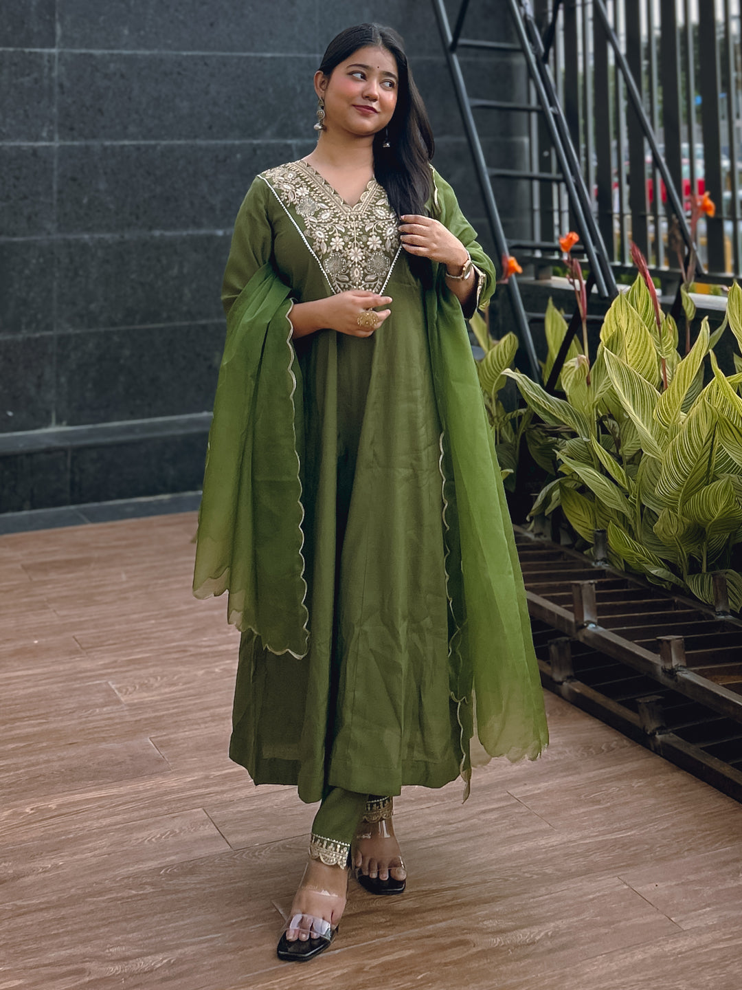 Ruby Petal Mehndi Kalidaar Festive Anarkali Set Suits - FitVibe Fashion