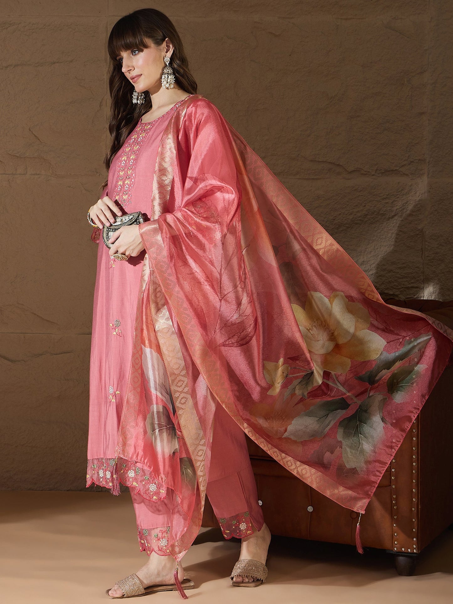 Simran Silk Blend Embroidered Design Straight Kurta suits - FitVibe Fashion