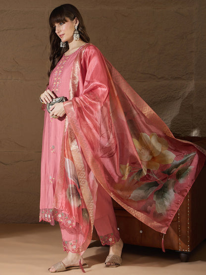 Simran Silk Blend Embroidered Design Straight Kurta suits - FitVibe Fashion