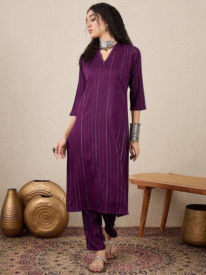 Samara Women's Office, Festive Wear Purple Straight Kurta & Pant, Co-ord Set - FitVibe Fashion