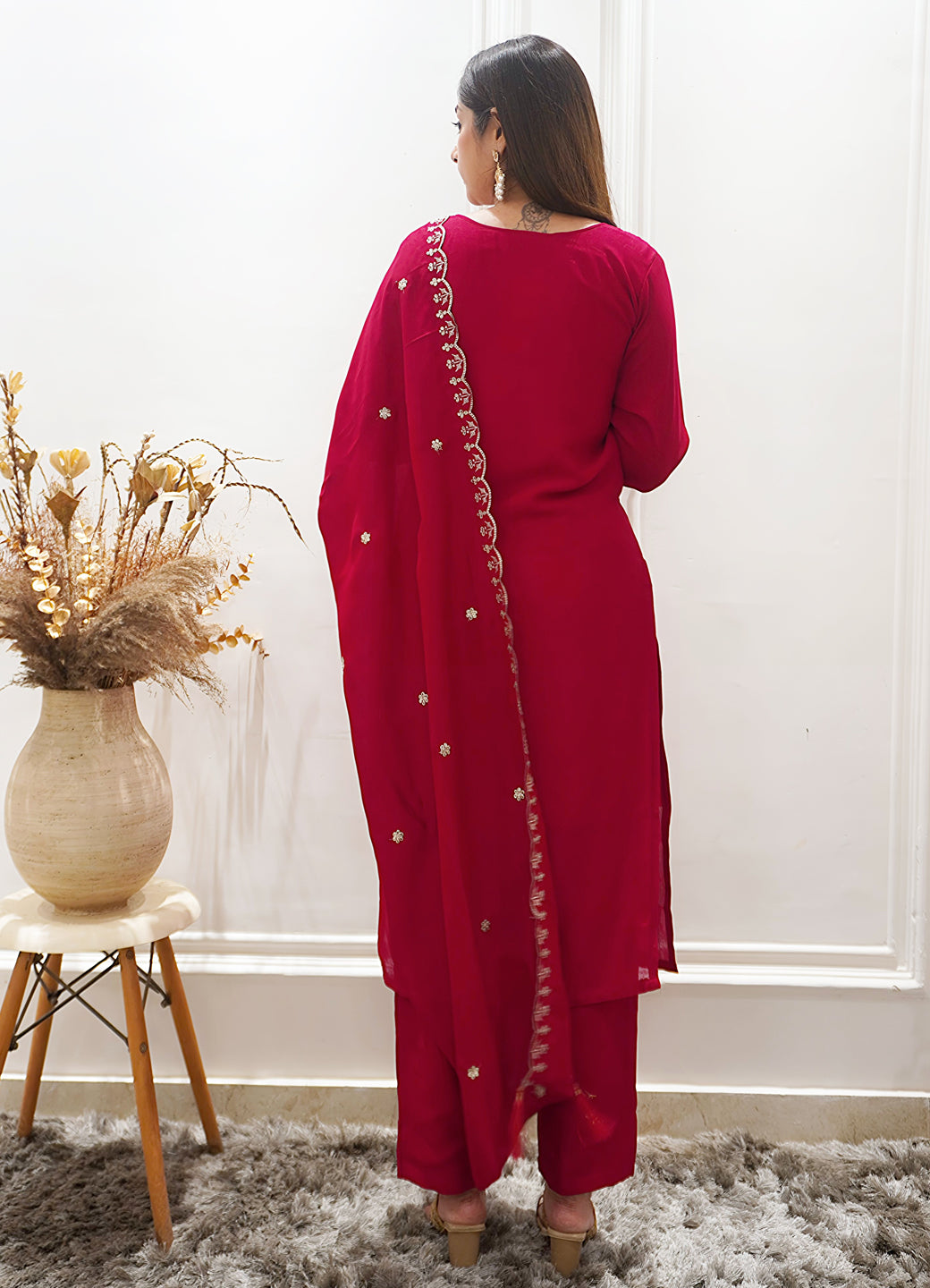 Zariyaa Silk Blend Embroidered Anarkali Kurta Pant Set with Dupatta Party Wear Ethnic Suit for Women - FitVibe Fashion