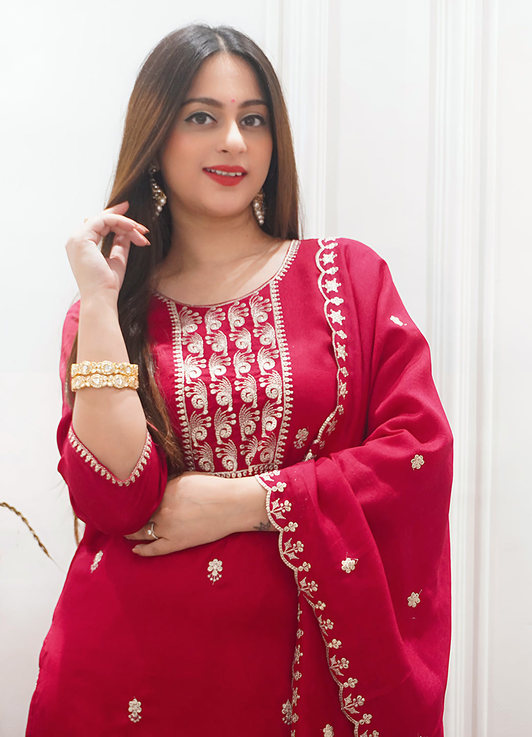 Zariyaa Silk Blend Embroidered Anarkali Kurta Pant Set with Dupatta Party Wear Ethnic Suit for Women - FitVibe Fashion