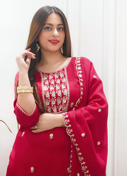 Zariyaa Silk Blend Embroidered Anarkali Kurta Pant Set with Dupatta Party Wear Ethnic Suit for Women - FitVibe Fashion