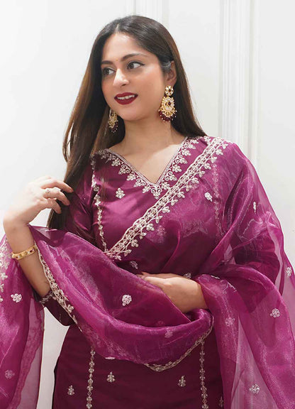 Aabha Womens Embroidered Silk Blend Kurta Pant Dupatta Set Stylish Comfortable Ethnic Wear