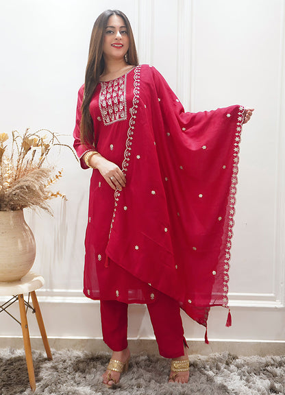 Zariyaa Silk Blend Embroidered Anarkali Kurta Pant Set with Dupatta Party Wear Ethnic Suit for Women - FitVibe Fashion