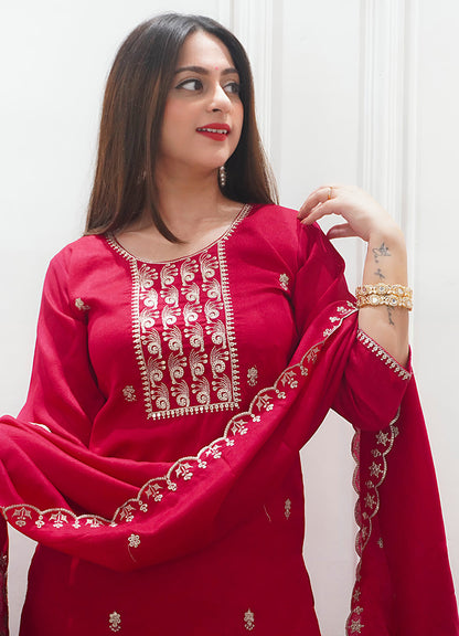 Zariyaa Silk Blend Embroidered Anarkali Kurta Pant Set with Dupatta Party Wear Ethnic Suit for Women - FitVibe Fashion