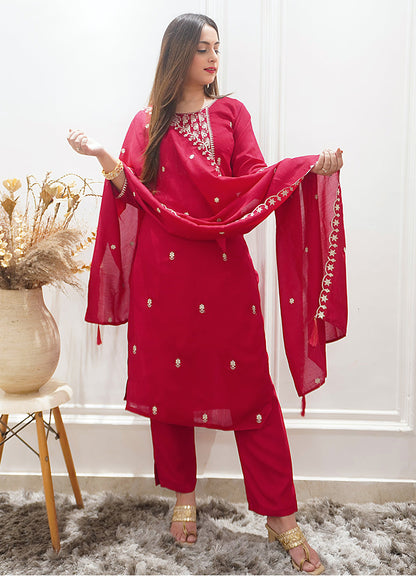 Zariyaa Silk Blend Embroidered Anarkali Kurta Pant Set with Dupatta Party Wear Ethnic Suit for Women - FitVibe Fashion