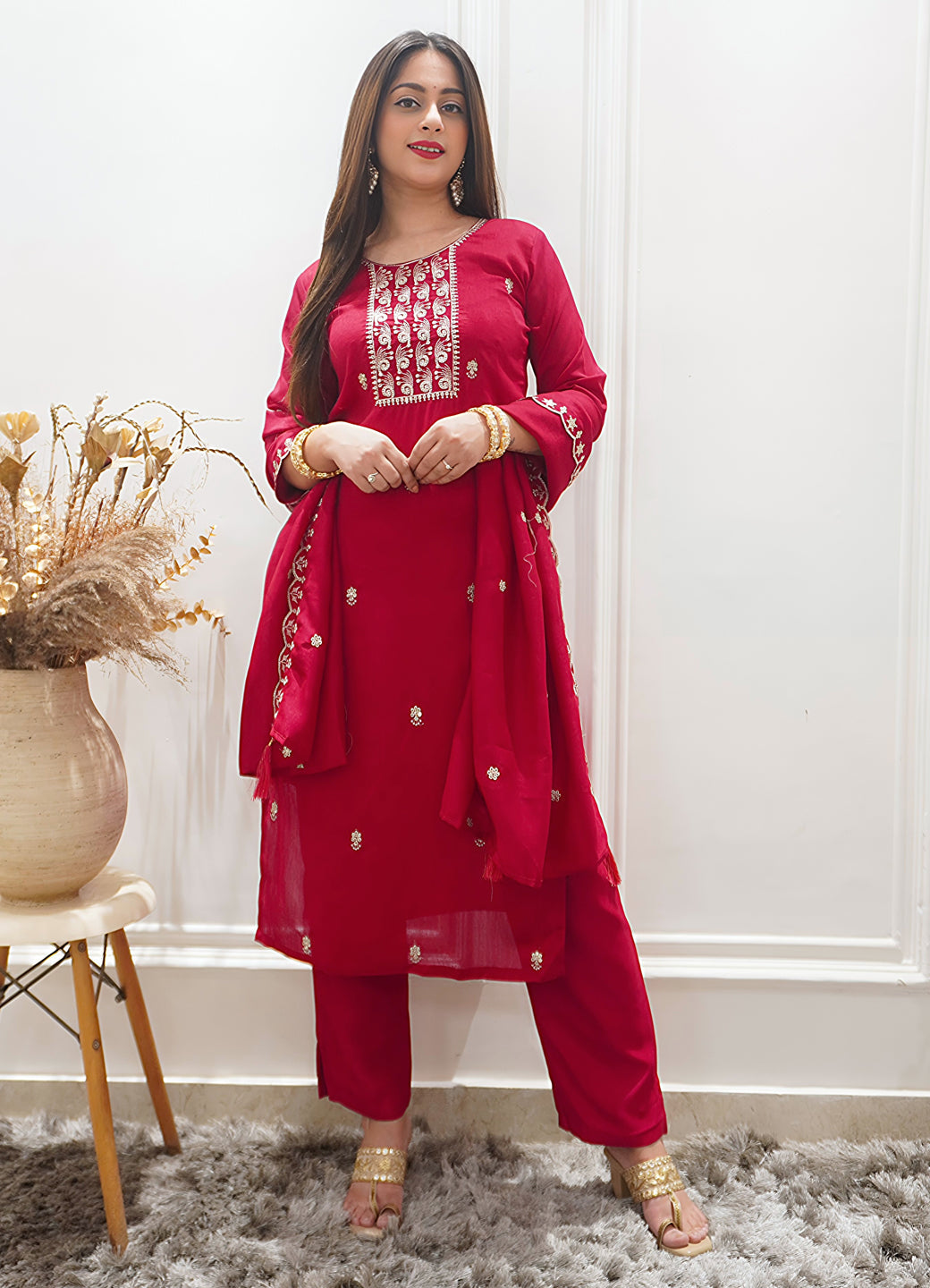 Zariyaa Silk Blend Embroidered Anarkali Kurta Pant Set with Dupatta Party Wear Ethnic Suit for Women - FitVibe Fashion