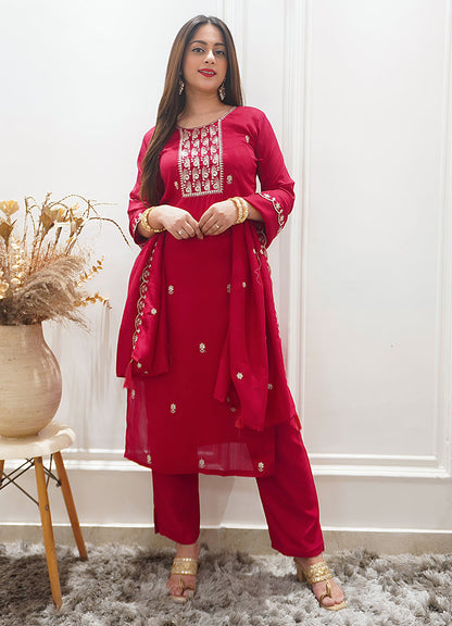 Zariyaa Silk Blend Embroidered Anarkali Kurta Pant Set with Dupatta Party Wear Ethnic Suit for Women - FitVibe Fashion