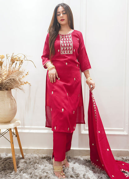 Zariyaa Silk Blend Embroidered Anarkali Kurta Pant Set with Dupatta Party Wear Ethnic Suit for Women - FitVibe Fashion