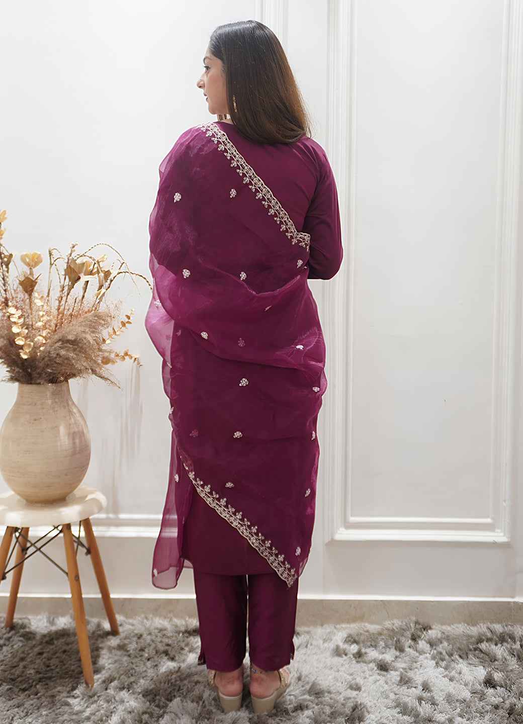 Aabha Womens Embroidered Silk Blend Kurta Pant Dupatta Set Stylish Comfortable Ethnic Wear