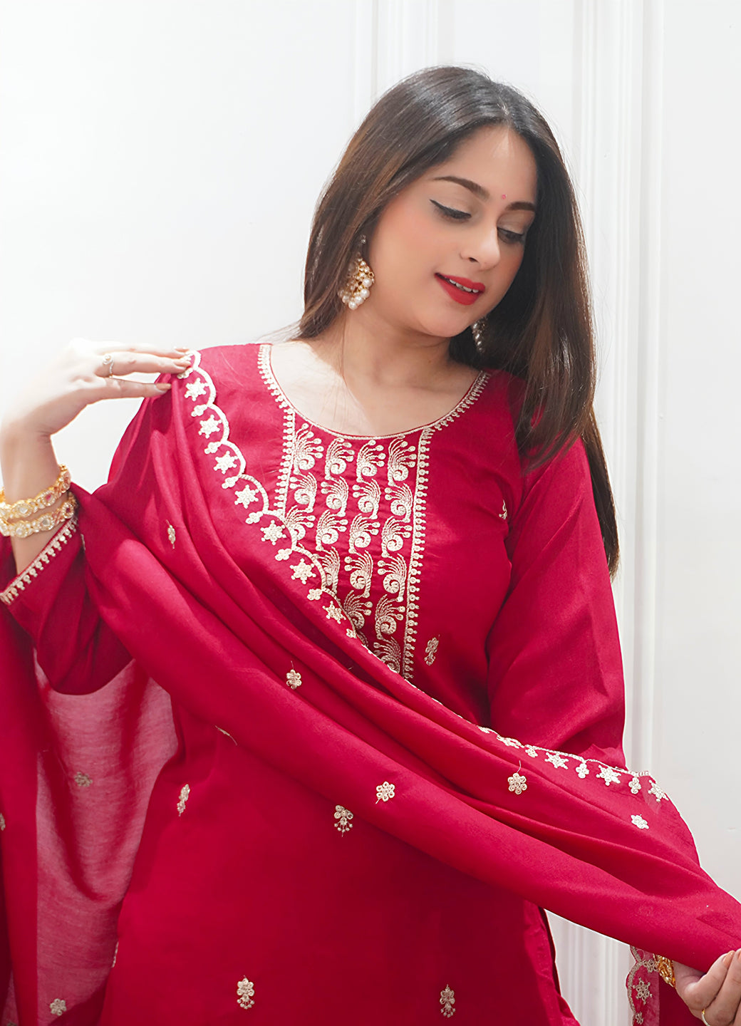 Zariyaa Silk Blend Embroidered Anarkali Kurta Pant Set with Dupatta Party Wear Ethnic Suit for Women - FitVibe Fashion